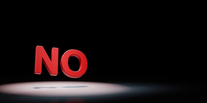 No Red Text Spotlighted on Black Background with Copy Space 3D Illustration