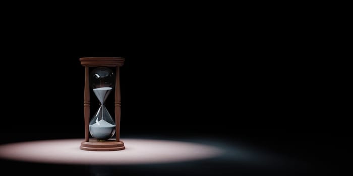 Classic Wooden Hourglass with White Sand Spotlighted on Black Background with Copy Space 3D Illustration