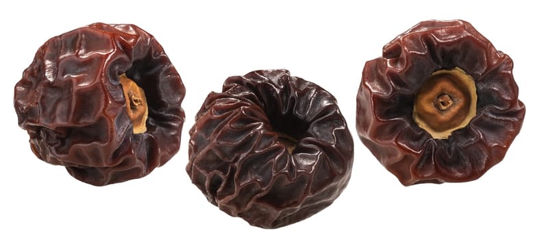 Whole Dried or sun-dried persimmons (Diospyros kaki fruits), isolated