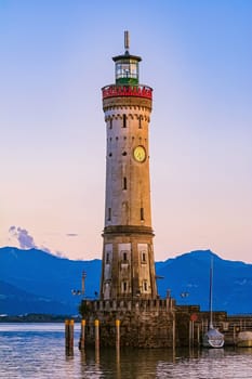 Lighthouse in harbour entrance of Lindau. Bavaria, Germany