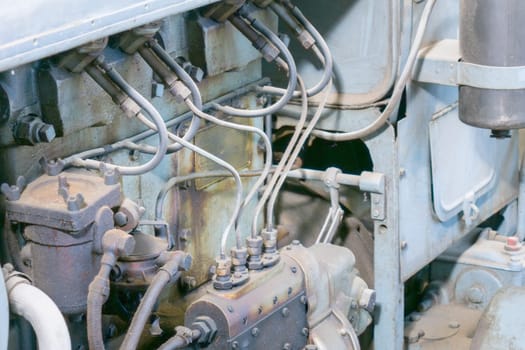 Close up of the ignition system of an old farm tractor