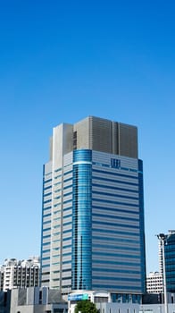 famous district tall building street view blue