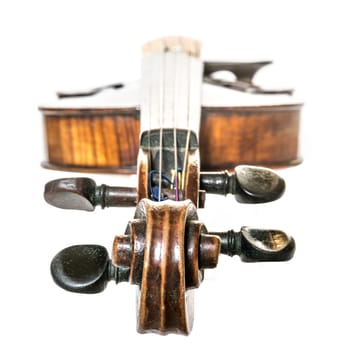 Old dark brown Violin isolated on white
