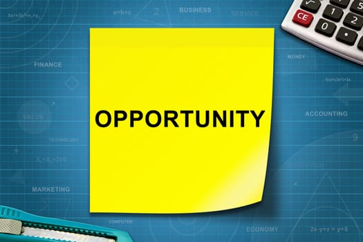 Opportunity text on yellow note with graph paper