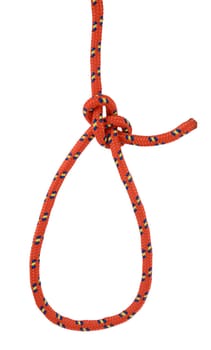 Red bowline form isolated on white, a useful and secure loop that will not jam.