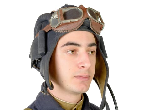 portrait of the soviet tank driver on the white background