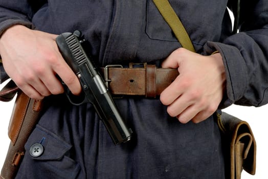 close-up on the gun of a Soviet tank driver