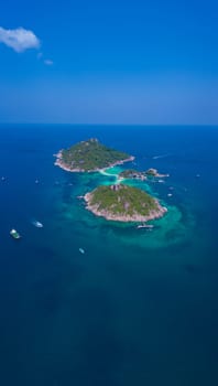 Aerial drone view of beautiful Koh Nang Yuan island in Thailand