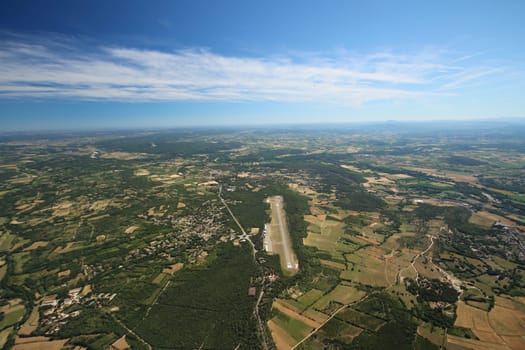 tandem parachute jump above the gard. aerial view