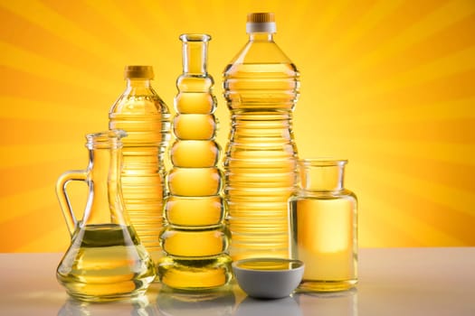 Healthy oil from sunflower, olive, rapeseed oil. Cooking oils in bottle