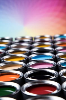 Group of tin metal cans with color paint