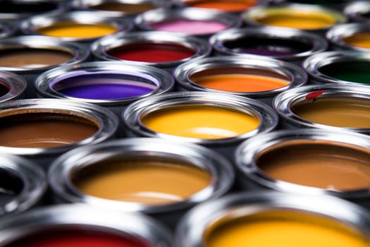 Colorful paint cans set, Painting background