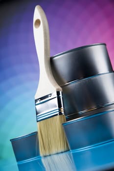 Paint can and paintbrush, Rainbow colors
