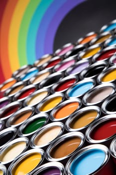 Open buckets with a paint, colors background