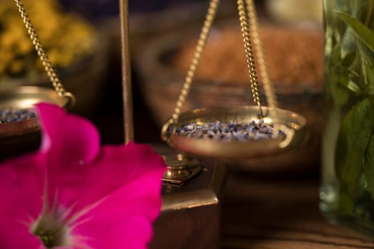 Alternative medicine, dried herbs background