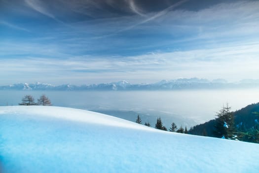 Space for your text, Wintr scene, amazing mountain view