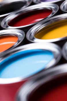 reativity concept group of tin metal cans with color paint