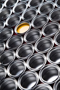 Open buckets with a paint, colors background