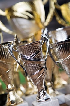 Winning trophy championship award, sport stadium background