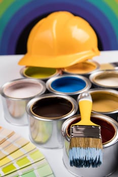 Paint can and paintbrush, Rainbow colors