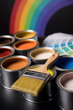 Paint can and paintbrush, Rainbow colors