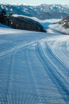 Winter view in the mountains, ski resort