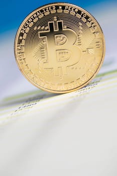 Virtual money, Currency. Bitcoin coins, financial