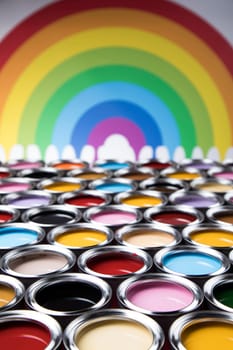 reativity concept group of tin metal cans with color paint