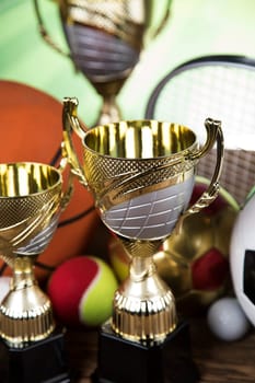 Trophy cup and sport ball background