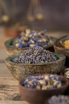 Natural remedy,Herbal medicine and wooden table background