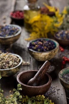 Alternative medicine, dried herbs background