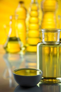 Healthy oil from rapeseed oil. Cooking oils in bottle