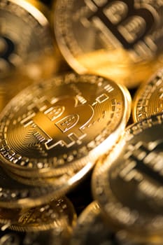 Golden Bitcoin Coin, virtual money, financial concept