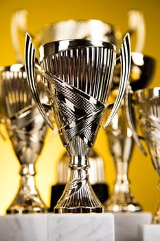 Trophy cup and sport ball background