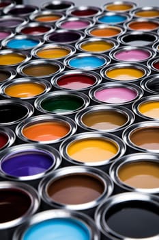 Colorful paint cans set, Painting background