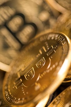 Virtual money, Currency. Bitcoin coins, financial