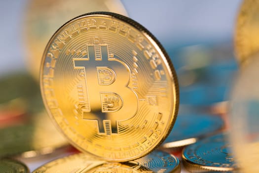 Golden Bitcoin Coin, virtual money, financial concept