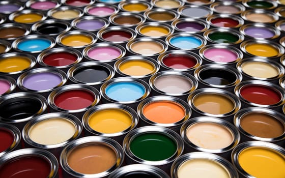 reativity concept group of tin metal cans with color paint