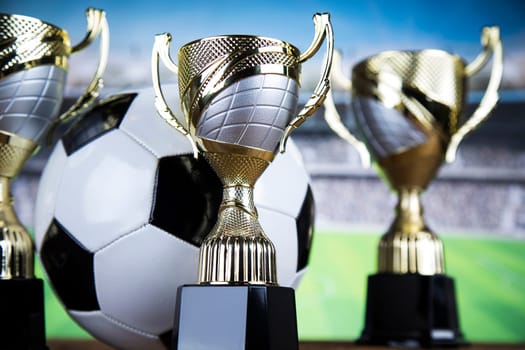 Winning trophy championship award, sport stadium background