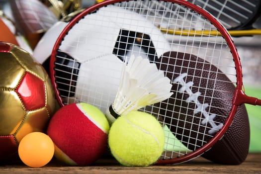 Trophy cup and sport ball background