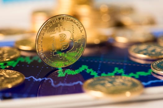 Gold Bitcoin on the background of the chart