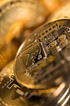 Virtual money, Currency. Bitcoin coins, financial