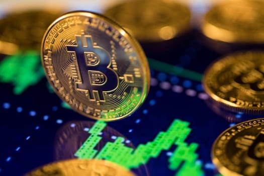 Gold Bitcoin on the background of the chart
