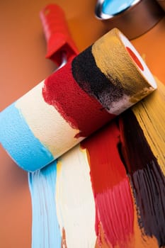 Paint can and paintbrush, Rainbow colors