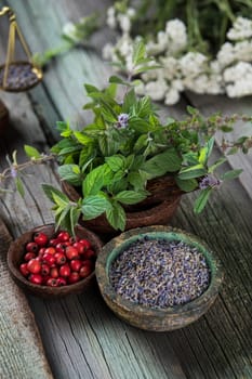 Natural remedy,Herbal medicine and wooden table background