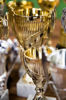 Trophy cup and sport ball background