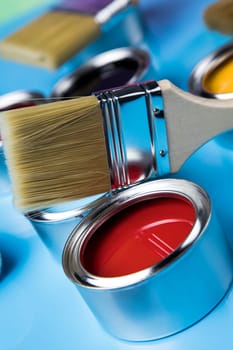 Paint can and paintbrush, Rainbow colors