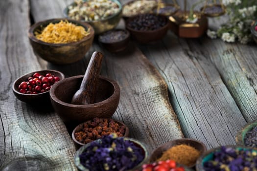 Medicine bottles and herbs composition