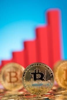 Golden Bitcoin Coin, virtual money, financial concept