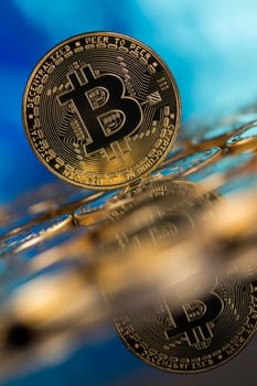 Virtual money, Currency. Bitcoin coins, financial